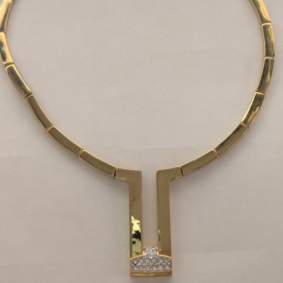 Unknown Jewelry - Gorgeous Choker Style Gold Tone Clear Crystal Unique Necklace